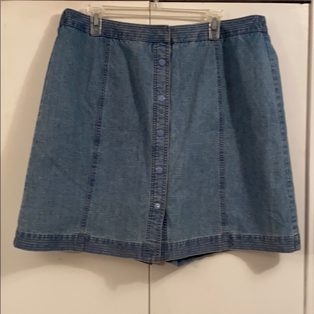 Kate Hill Women Blue Jean Snap Front Skort